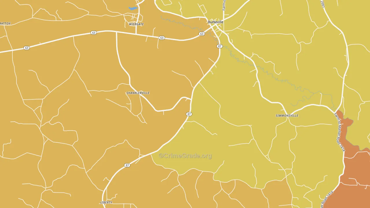 Shanklerville, TX Map of Burglary Rates