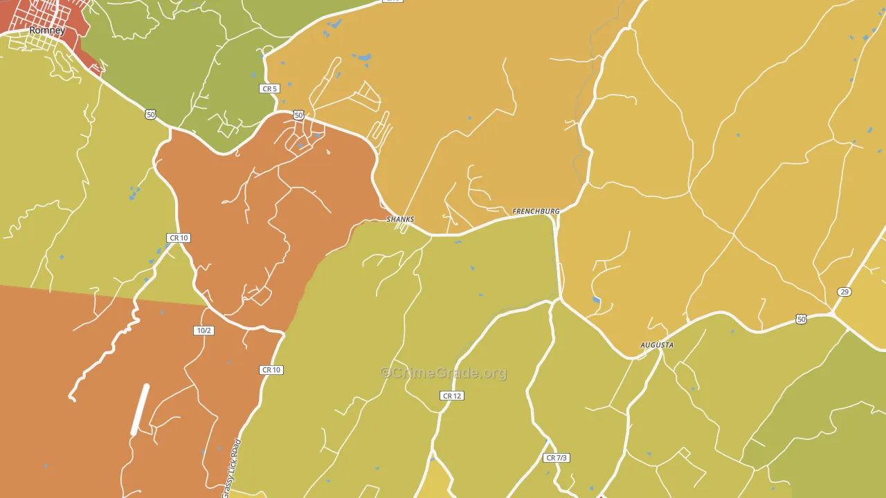 Shanks, WV Map of Burglary Rates