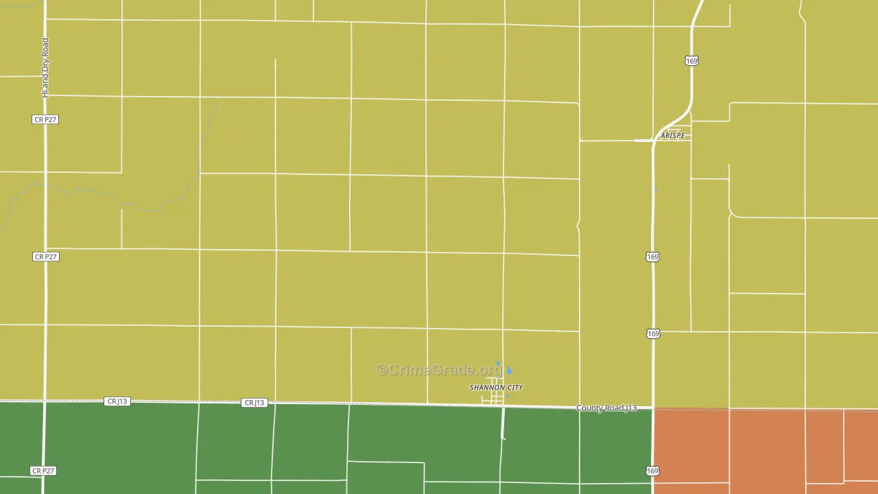 Shannon City, IA Map of Burglary Rates