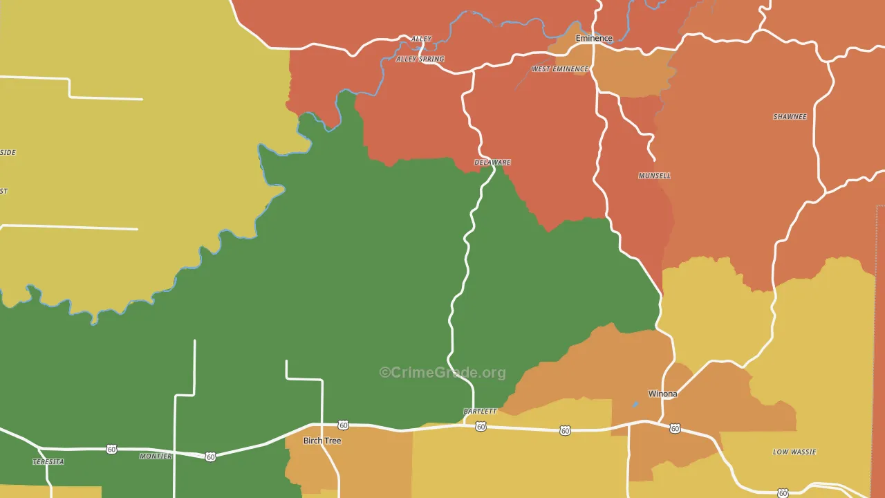 Shannon County, MO Map of Burglary Rates