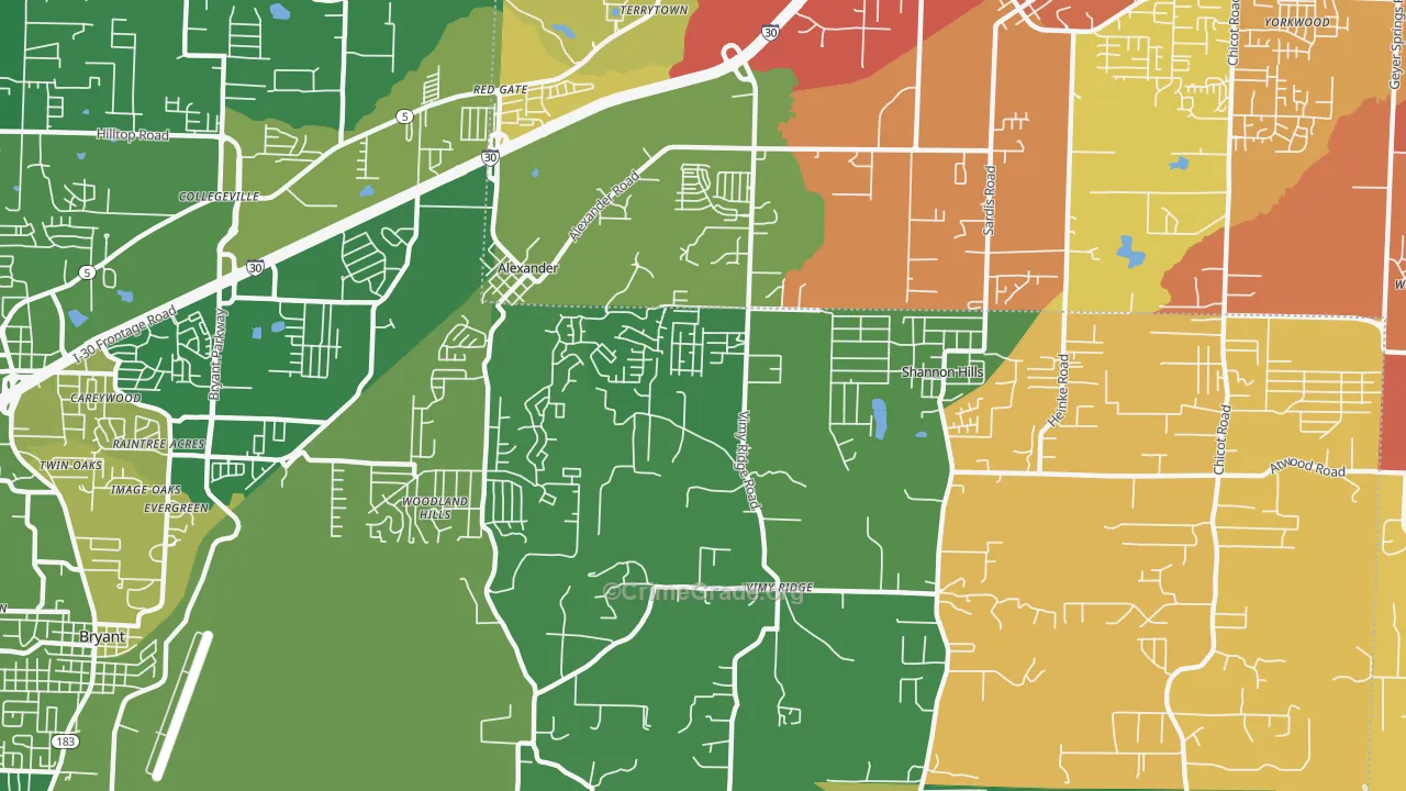 Shannon Hills, AR Map of Burglary Rates