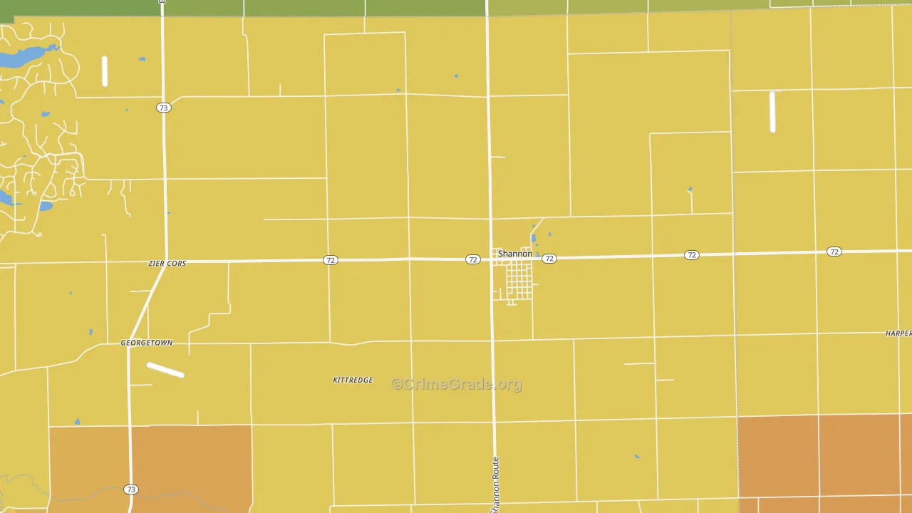 Shannon, IL Map of Burglary Rates
