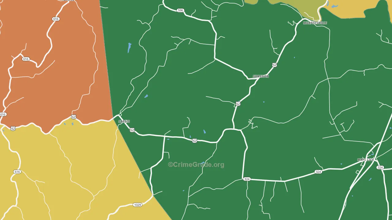 Shannon, KY Map of Burglary Rates