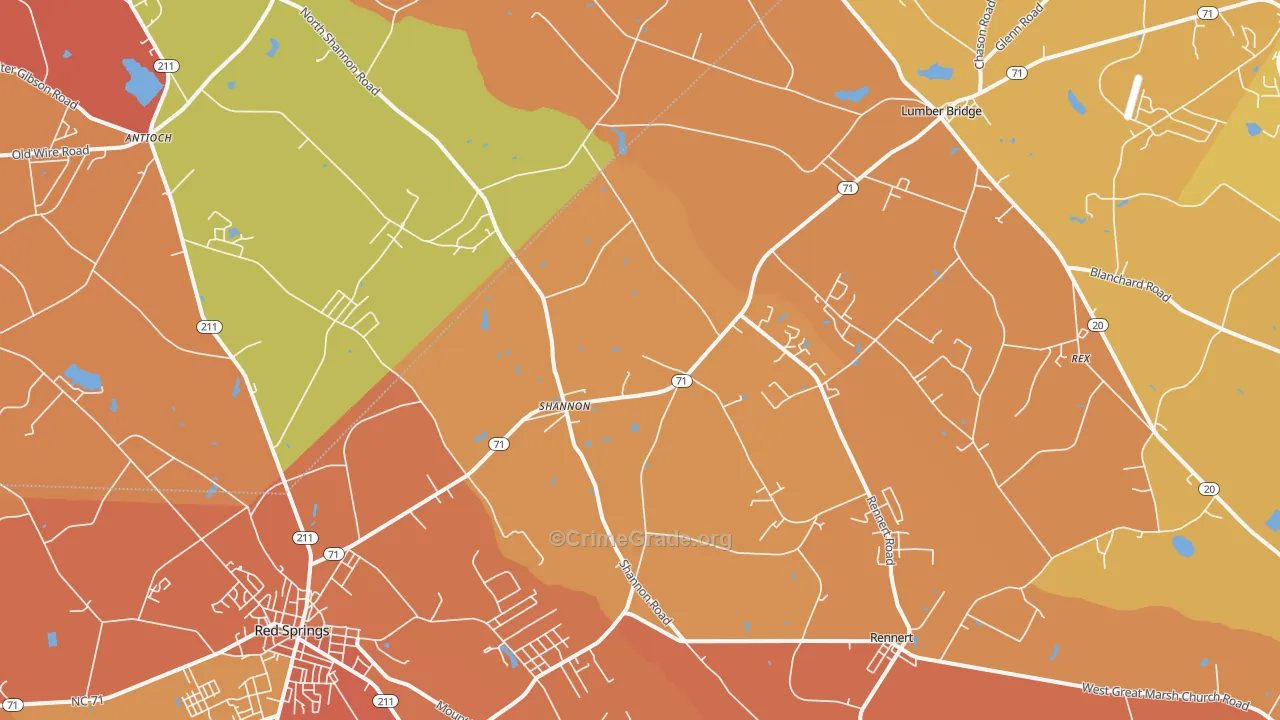 Shannon, NC Map of Burglary Rates