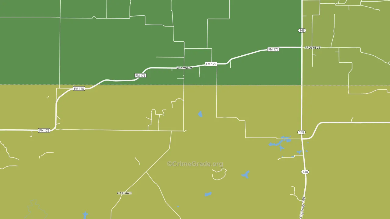 Shannon, TX Map of Burglary Rates