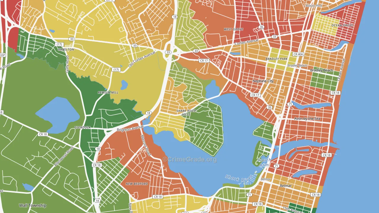 Shark River Hills, NJ Map of Burglary Rates