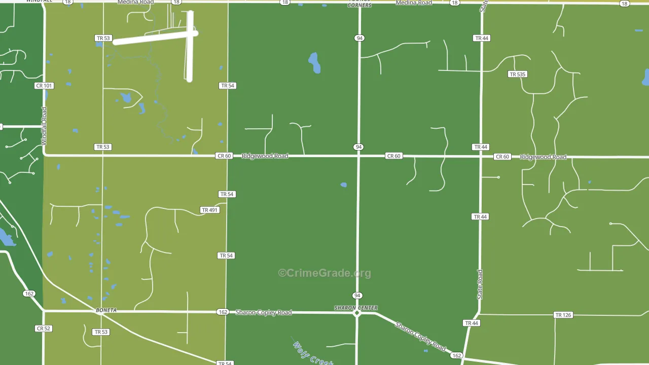Sharon Center, OH Map of Burglary Rates