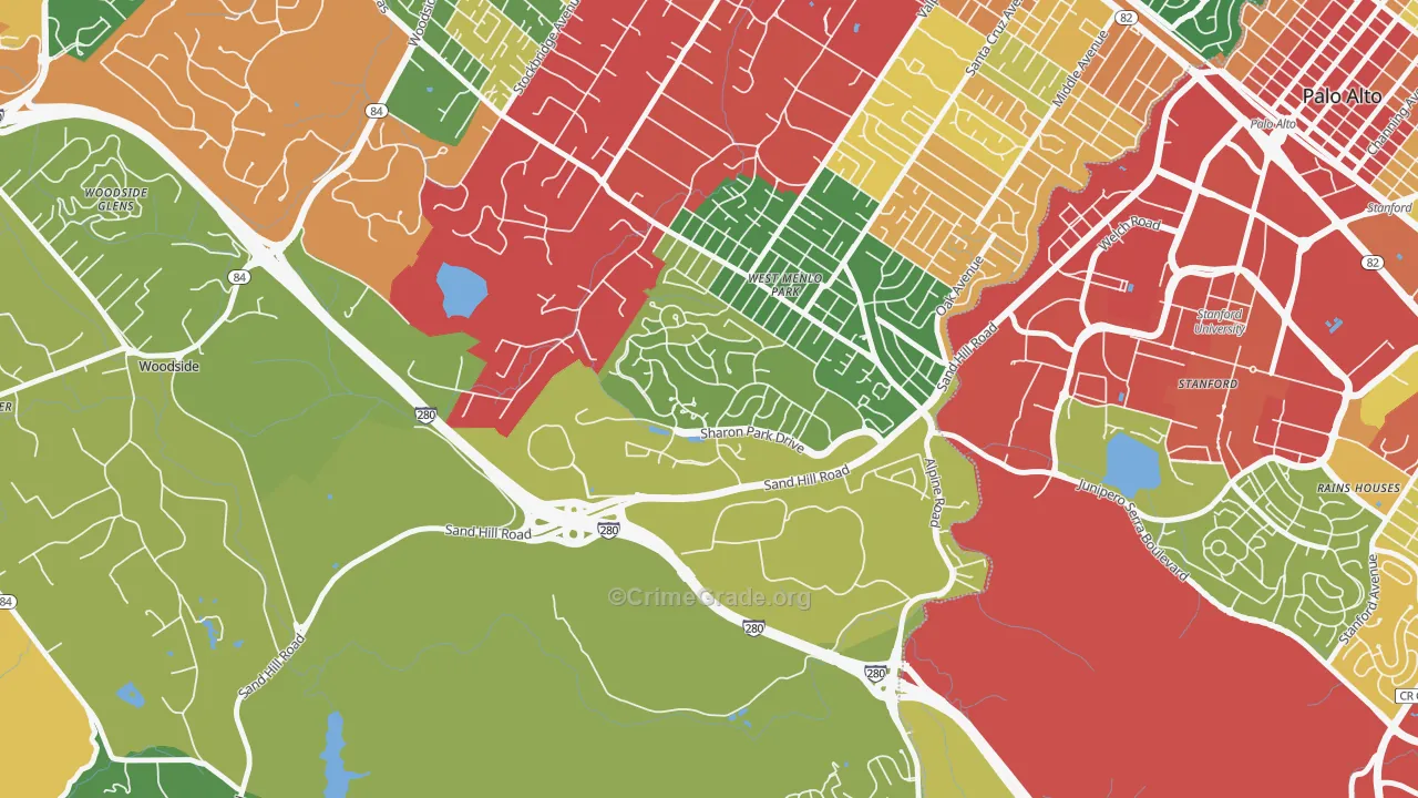 Sharon Heights, Menlo Park, CA Map of Burglary Rates