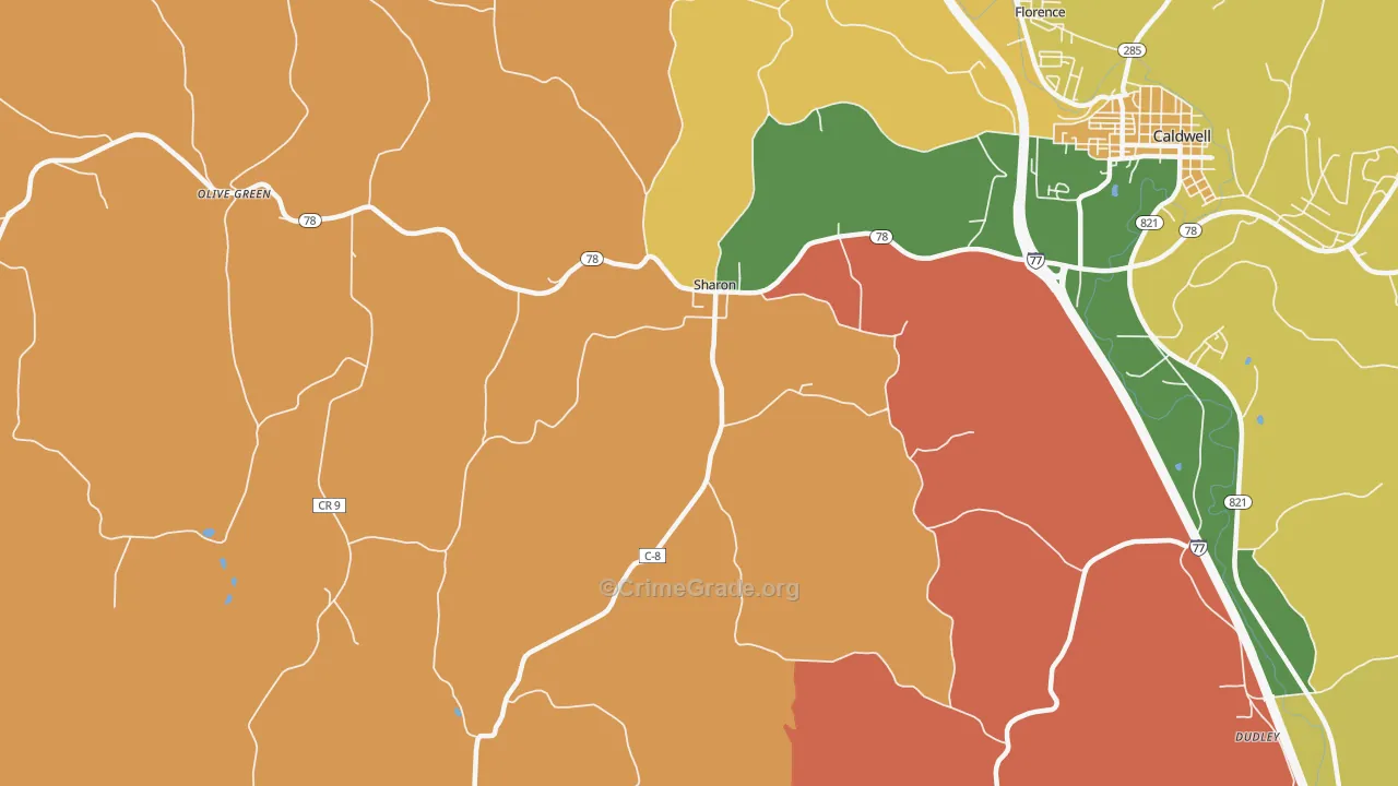 Sharon, OH Map of Burglary Rates