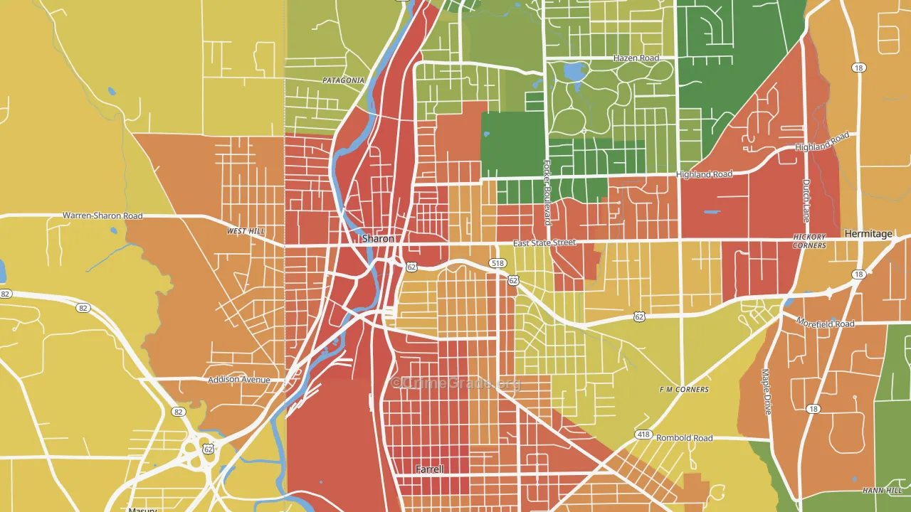 Sharon, PA Map of Burglary Rates