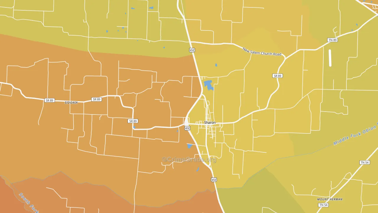 Sharon, TN Map of Burglary Rates