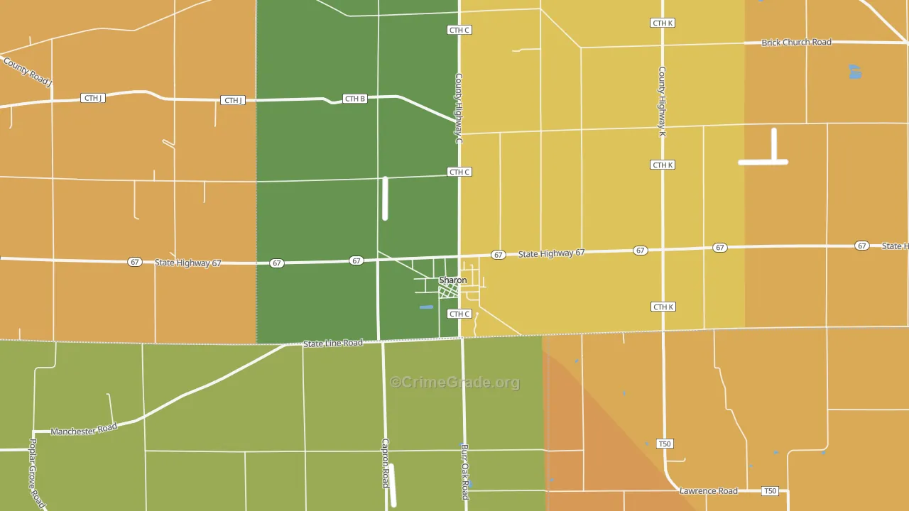 Sharon, WI Map of Burglary Rates