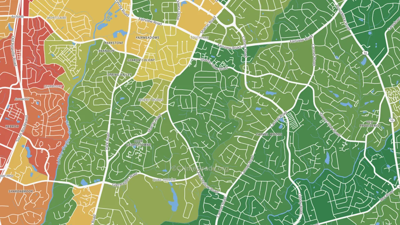 Sharon Woods, Charlotte, NC Map of Burglary Rates