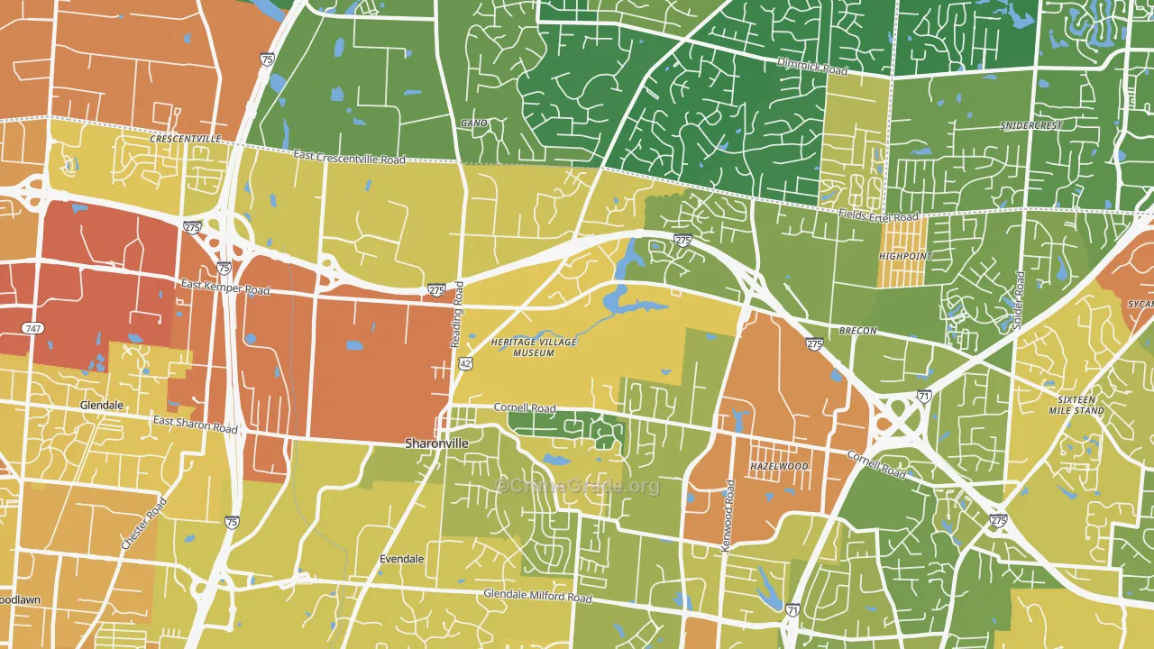 Sharonville, OH Map of Burglary Rates
