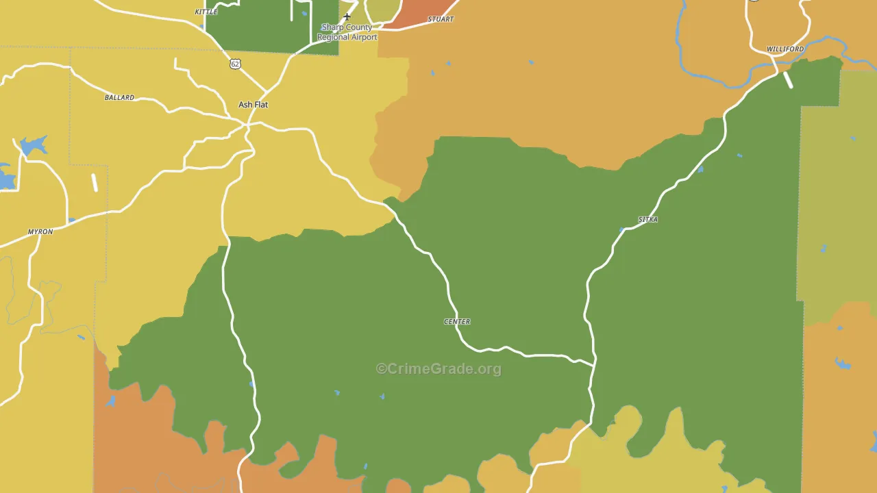 Sharp County, AR Map of Burglary Rates