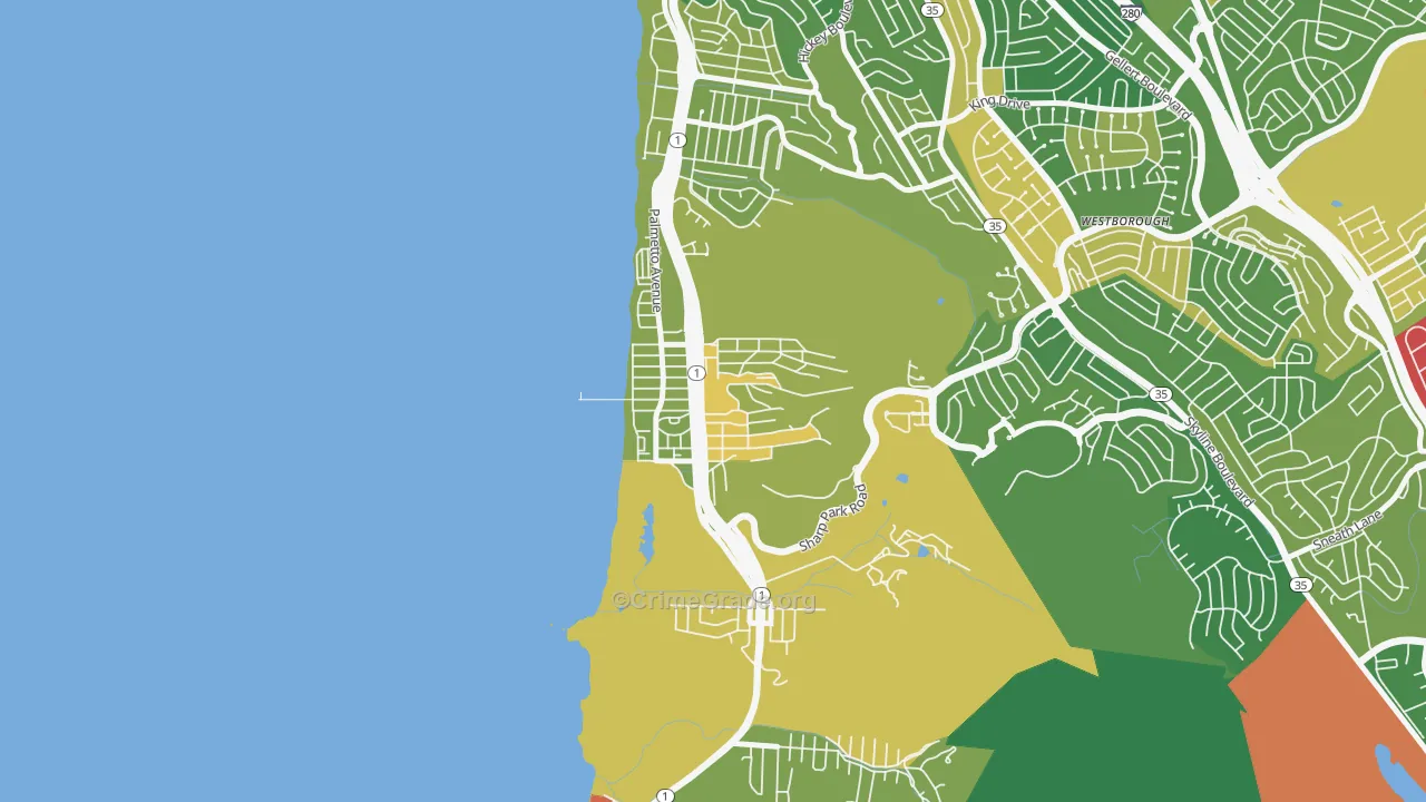 Sharp Park, Pacifica, CA Map of Burglary Rates