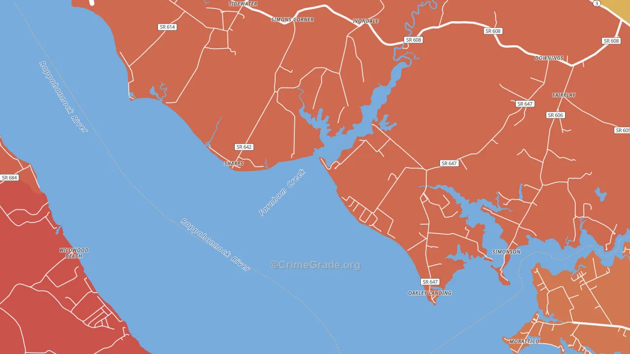 Sharps, VA Map of Burglary Rates