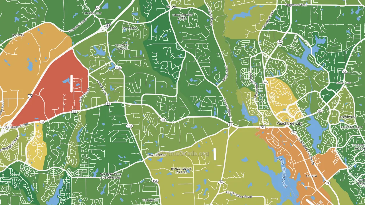 Sharpsburg, GA Map of Burglary Rates