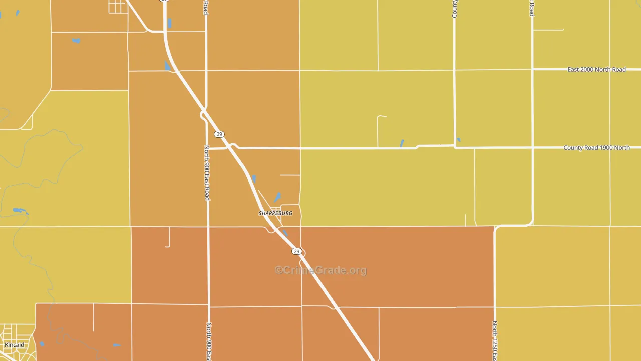 Sharpsburg, IL Map of Burglary Rates