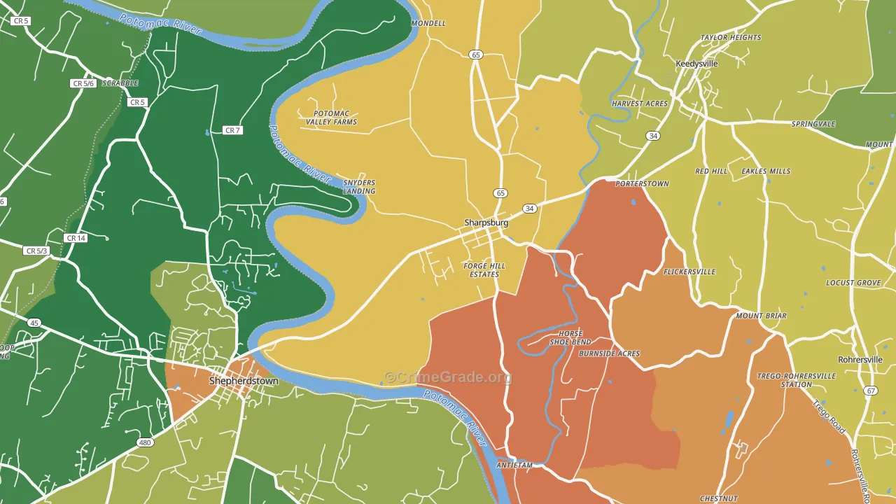 Sharpsburg, MD Map of Burglary Rates