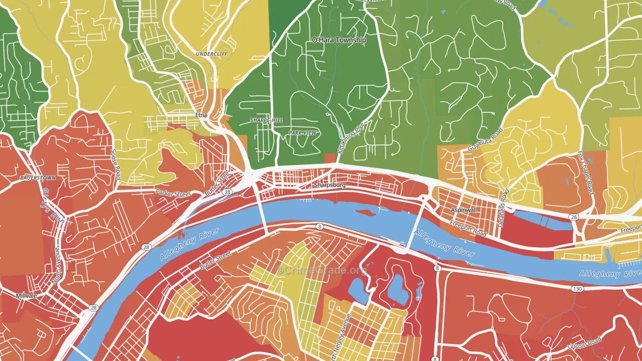 Sharpsburg, PA Map of Burglary Rates