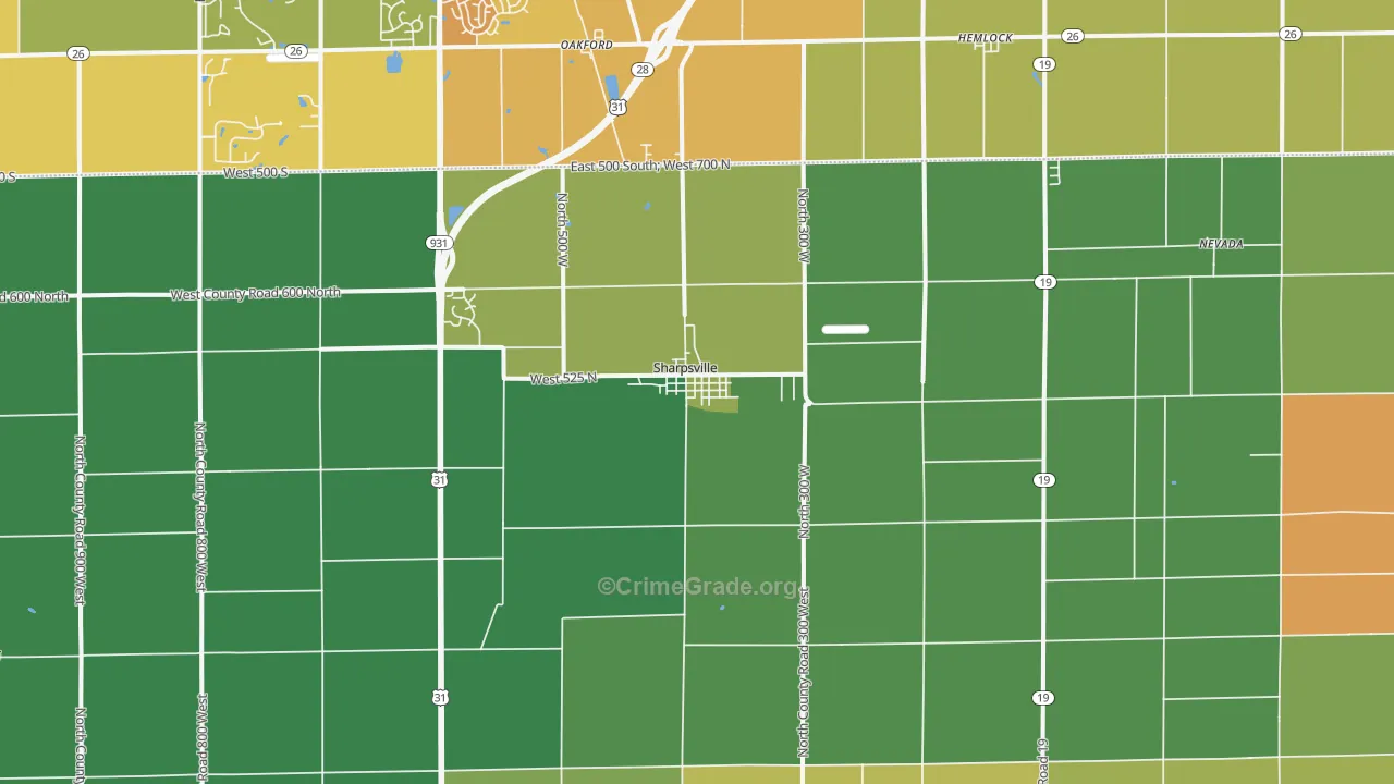 Sharpsville, IN Map of Burglary Rates