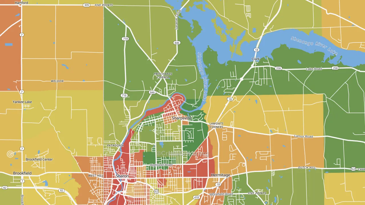 Sharpsville, PA Map of Burglary Rates