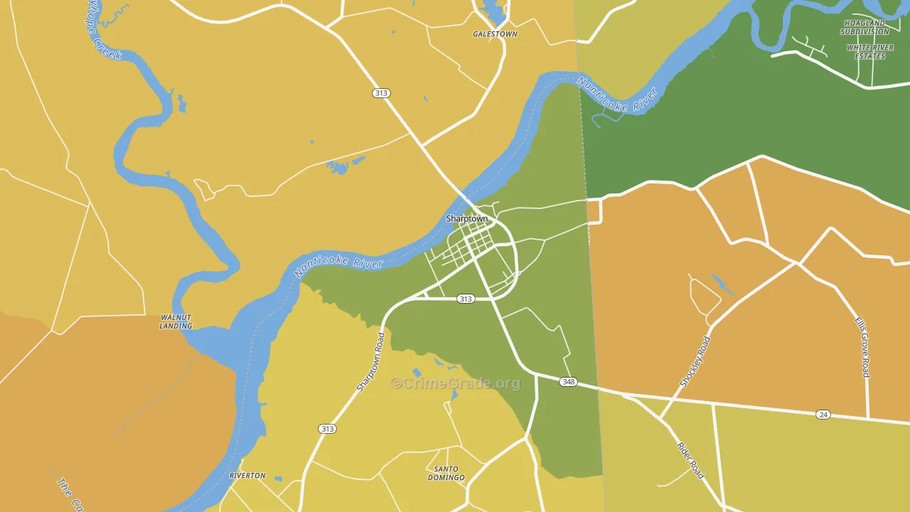 Sharptown, MD Map of Burglary Rates