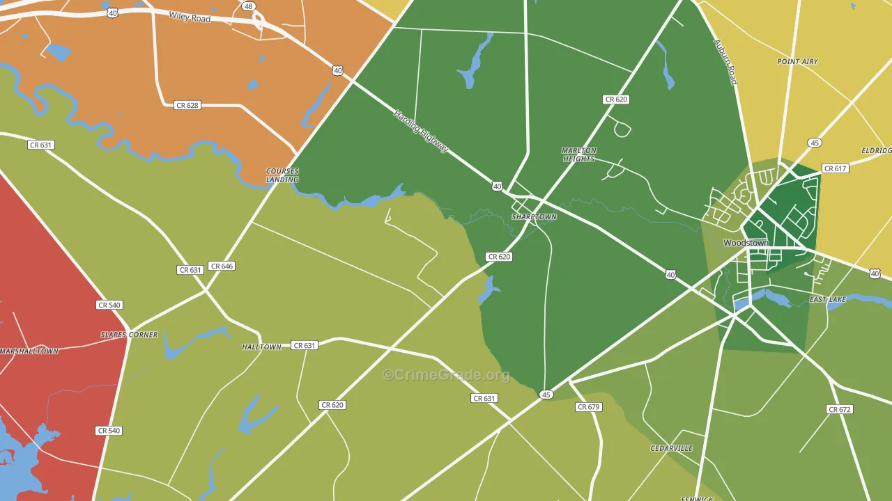 Sharptown, NJ Map of Burglary Rates