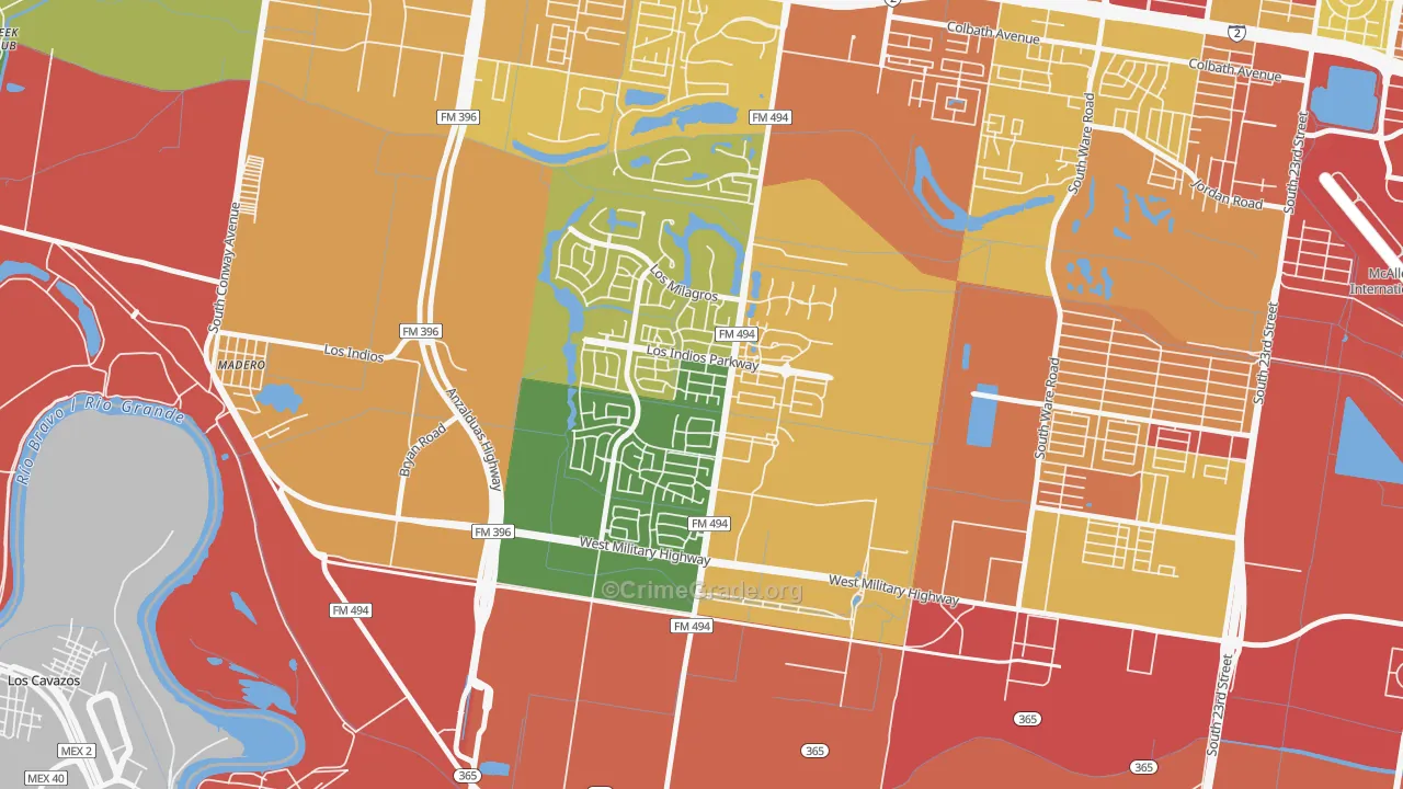 Sharyland Plantation, Mission, TX Map of Burglary Rates