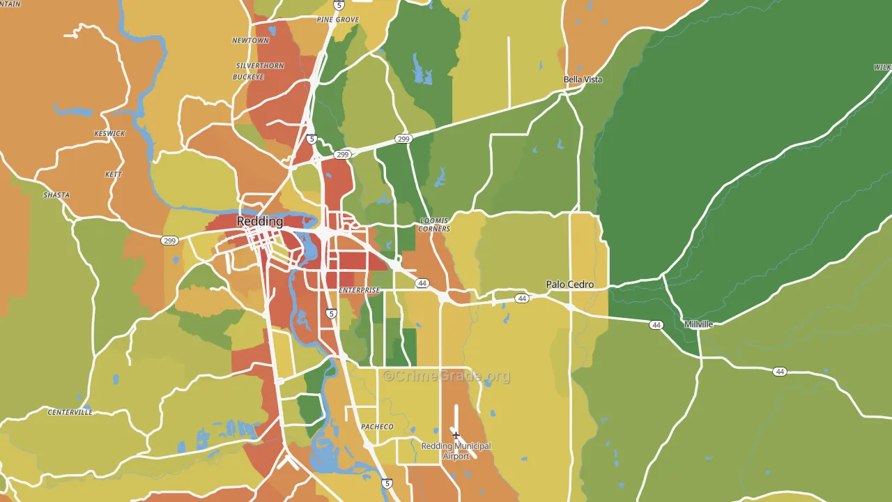 Shasta County, CA Map of Burglary Rates