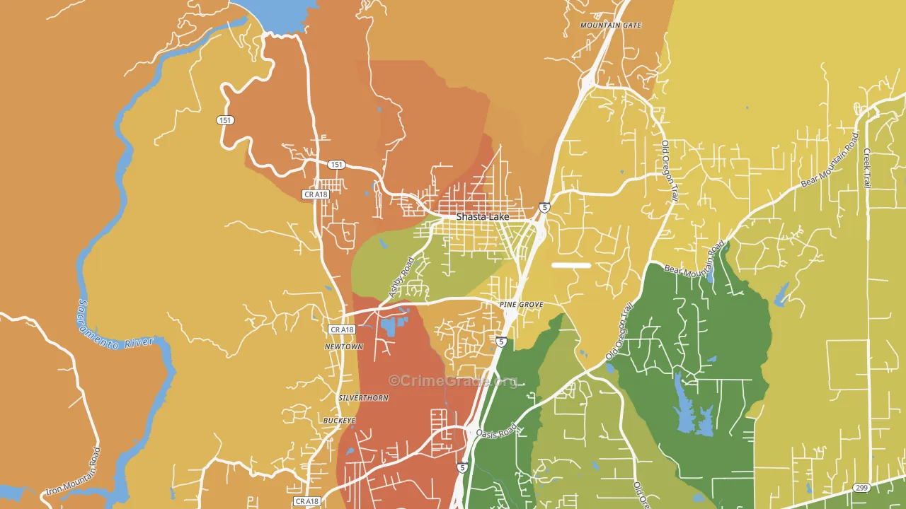 Shasta Lake, CA Map of Burglary Rates