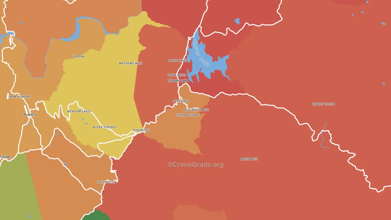Shaver Lake, CA Map of Burglary Rates