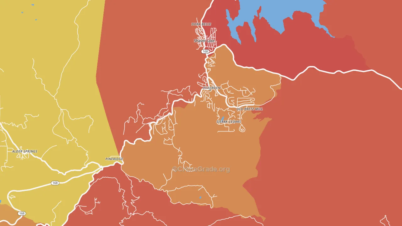 Shaver Lake Heights, CA Map of Burglary Rates