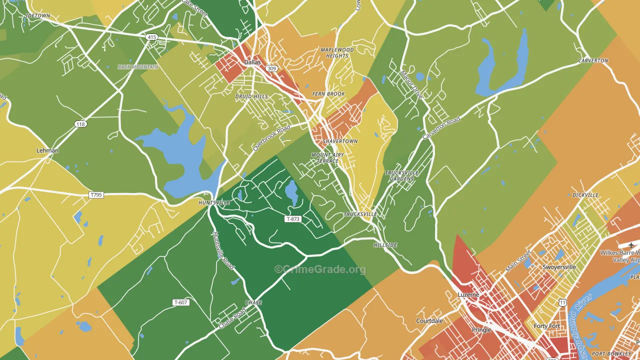 Shavertown, PA Map of Burglary Rates