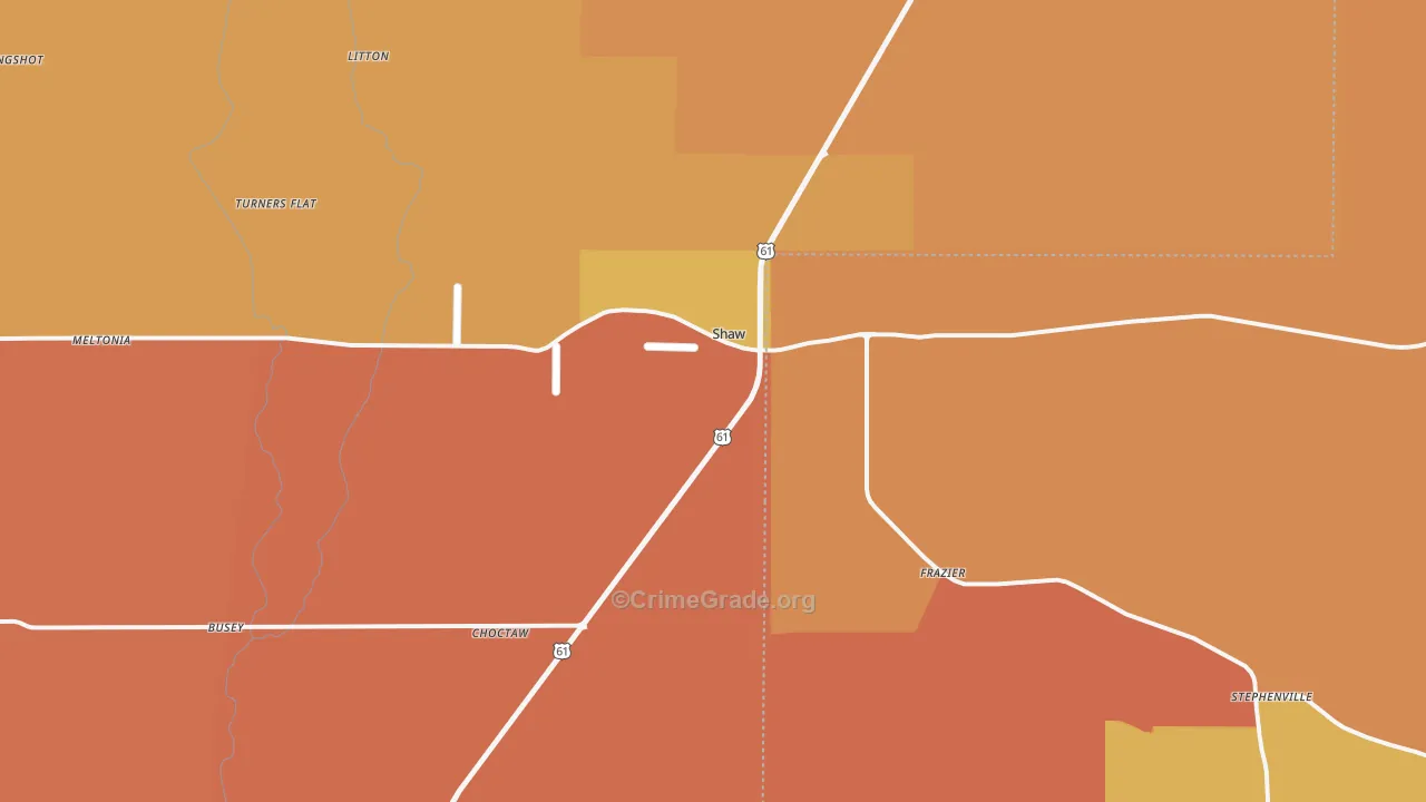 Shaw, MS Map of Burglary Rates