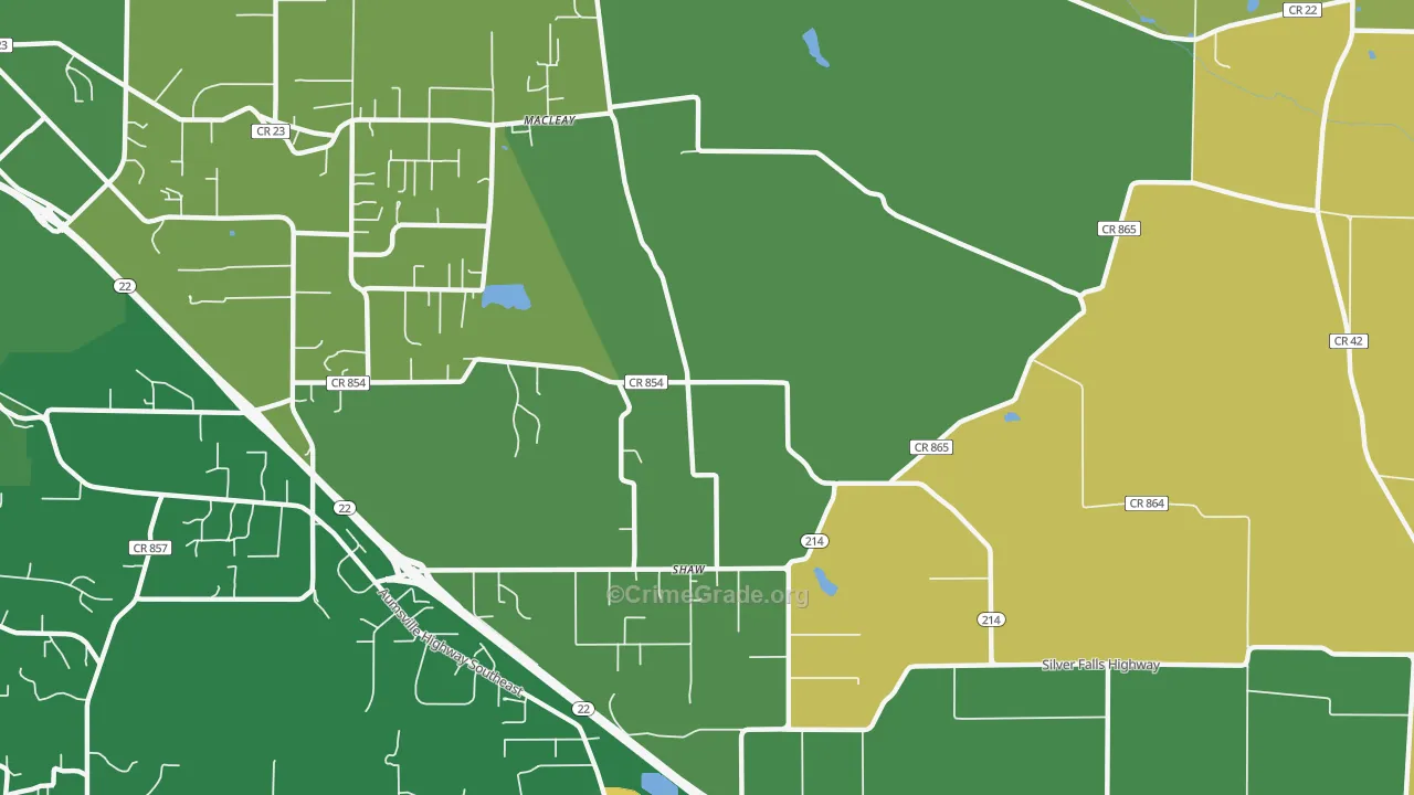 Shaw, OR Map of Burglary Rates
