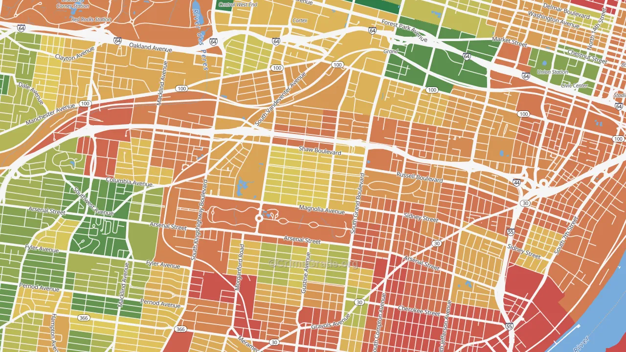 Shaw, St. Louis, MO Map of Burglary Rates