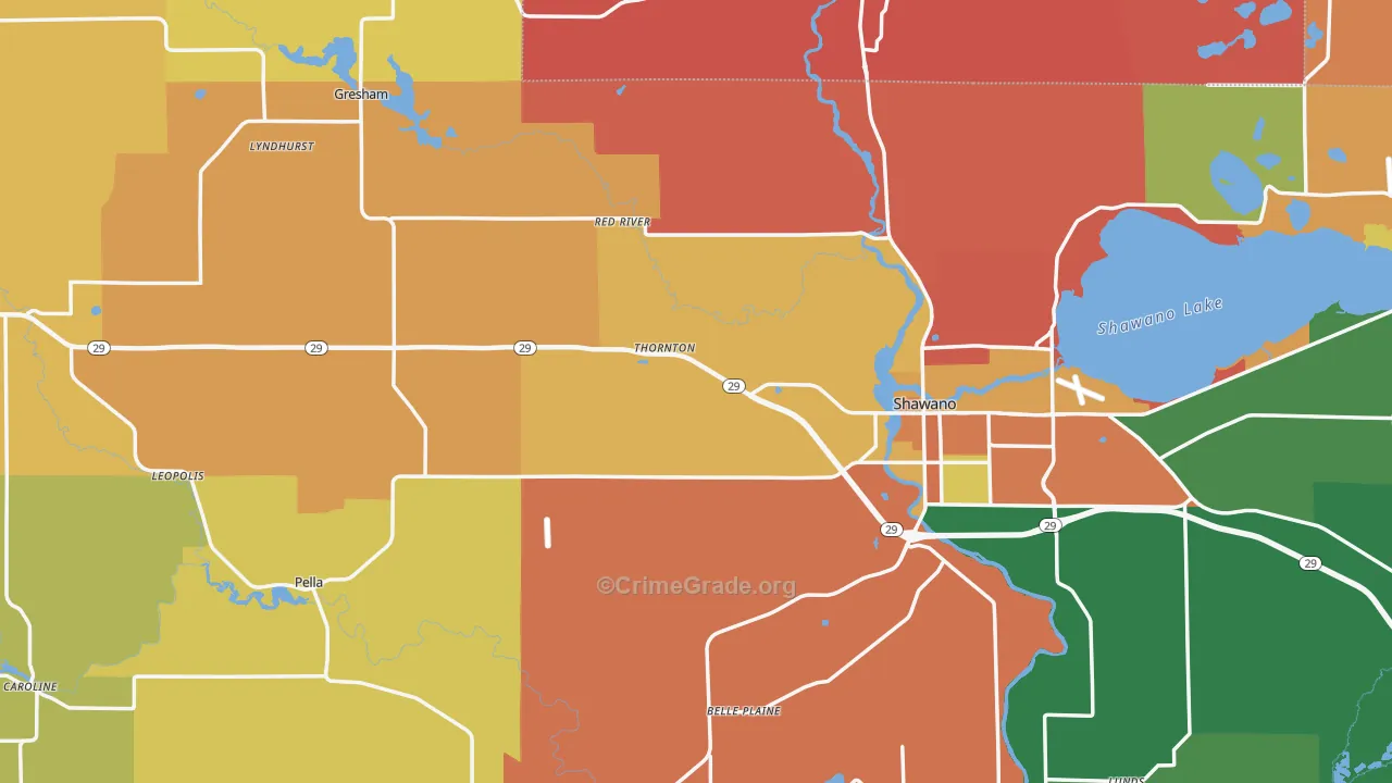 Shawano County, WI Map of Burglary Rates