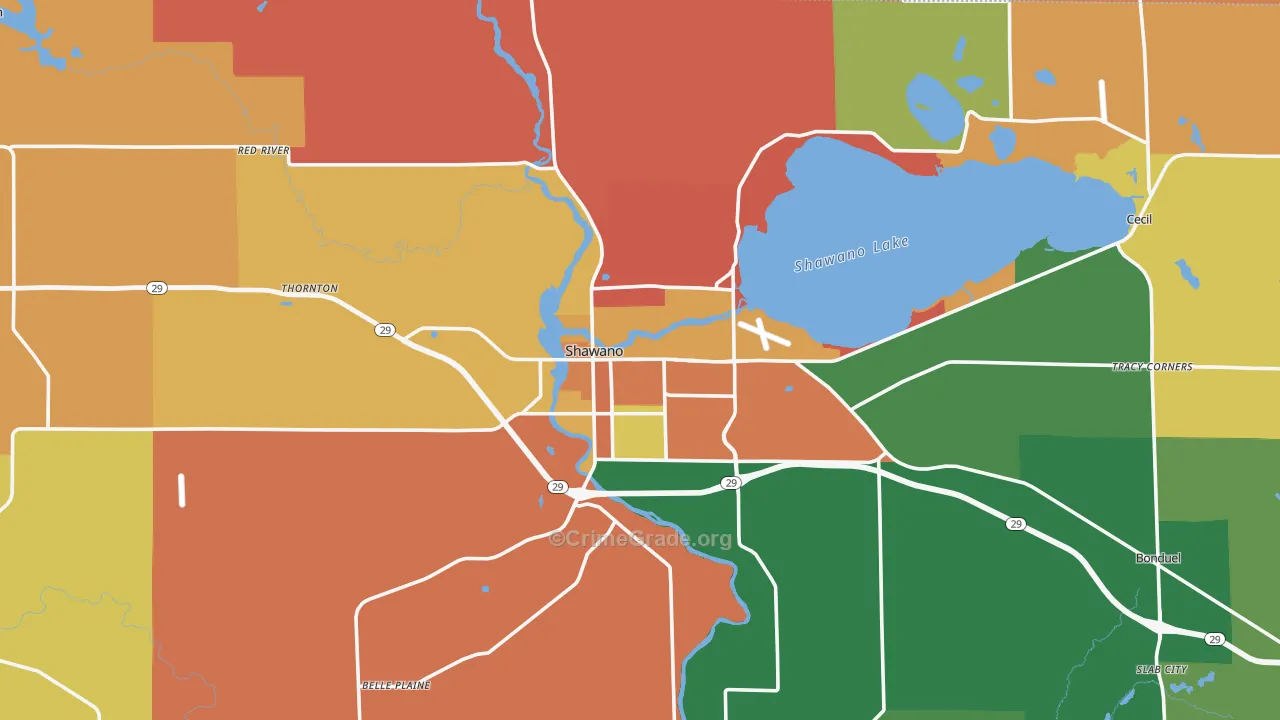 Shawano, WI Map of Burglary Rates