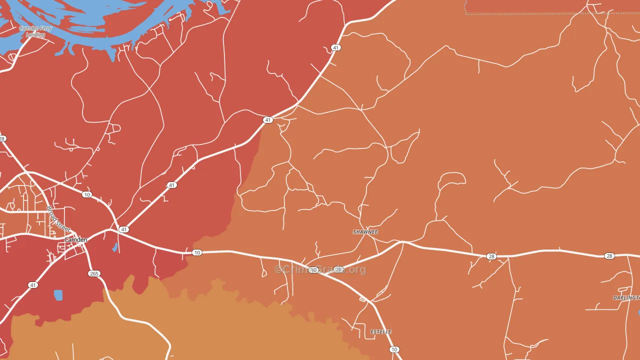 Shawnee, AL Map of Burglary Rates