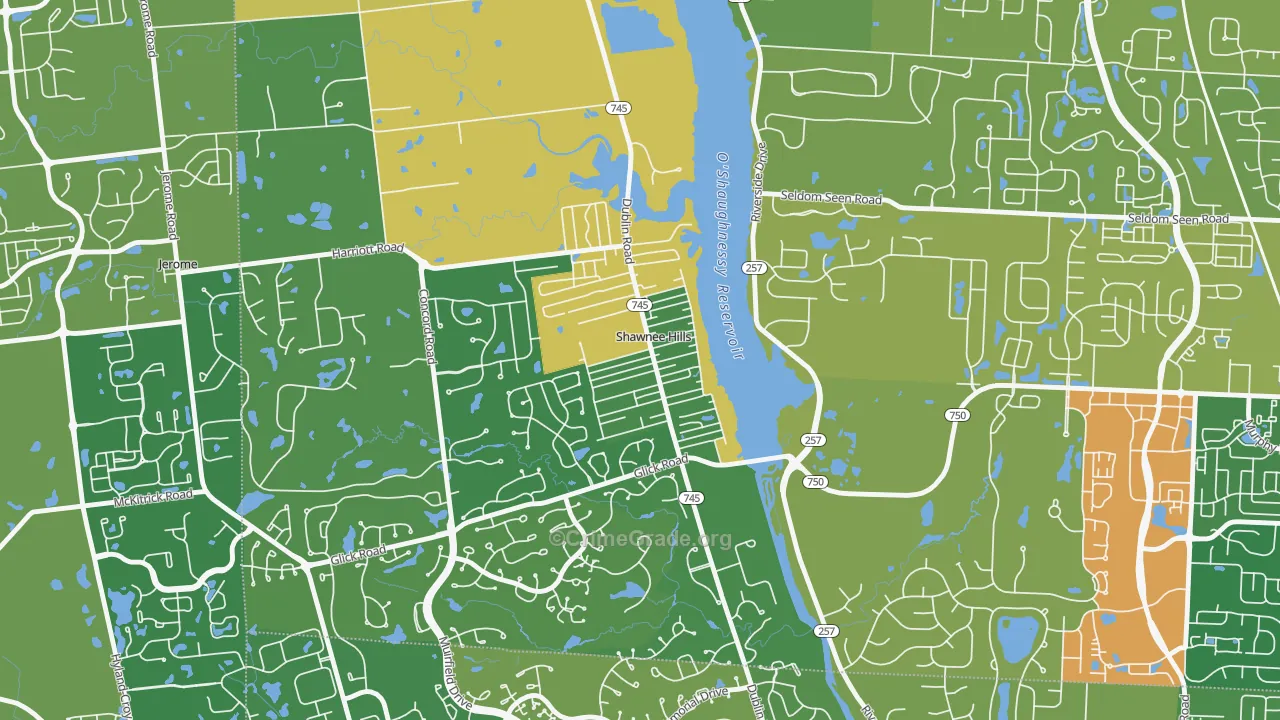 Shawnee Hills, OH Map of Burglary Rates