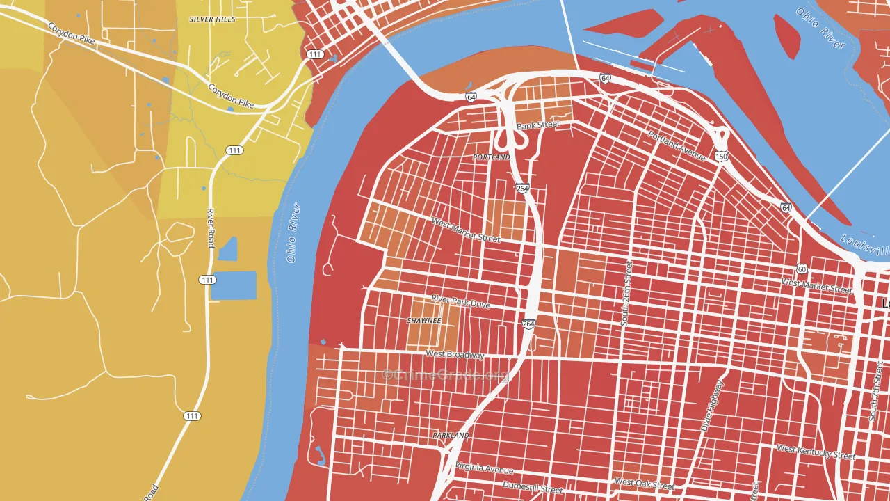 Shawnee, Louisville, KY Map of Burglary Rates
