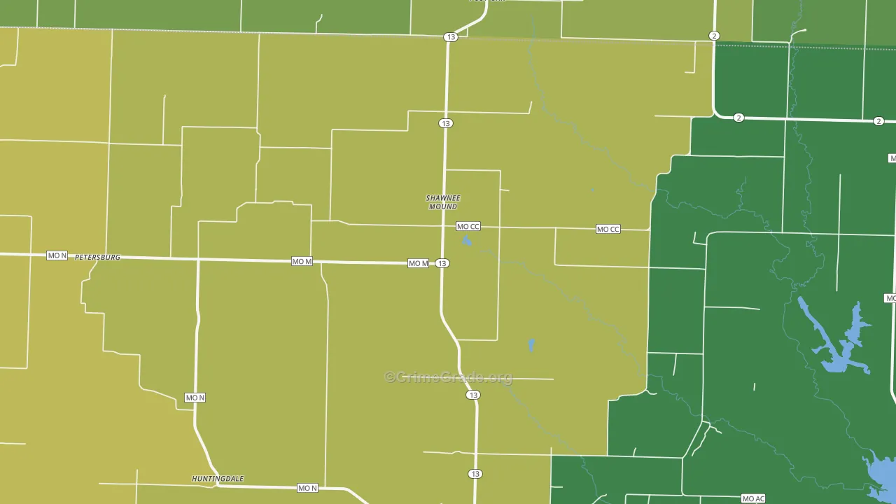 Shawnee Mound, MO Map of Burglary Rates