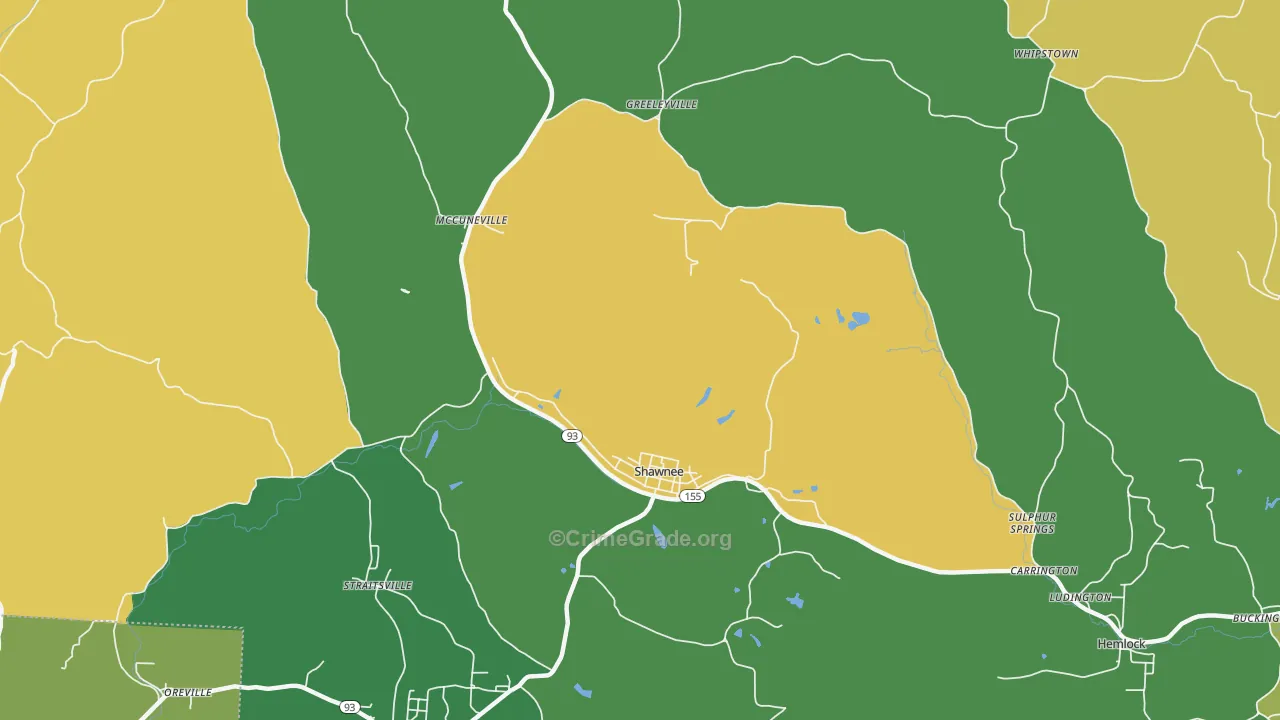 Shawnee, OH Map of Burglary Rates