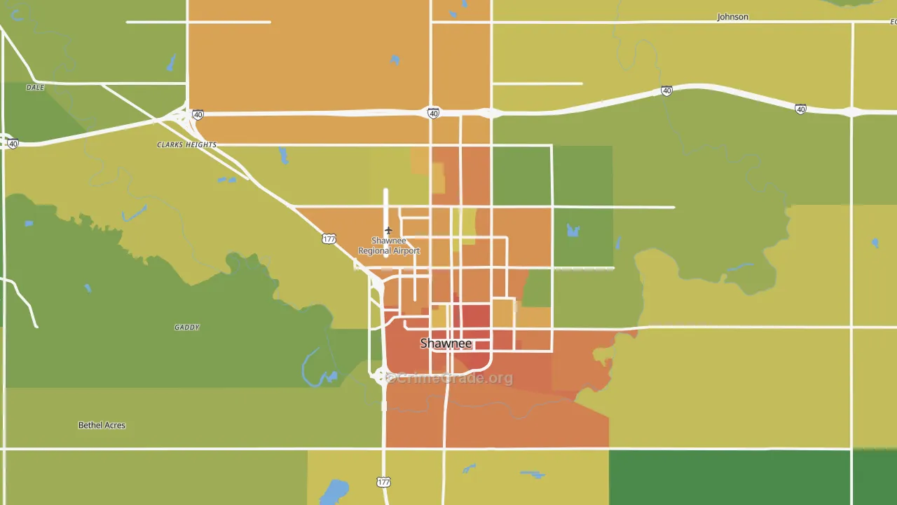 Shawnee, OK Map of Burglary Rates