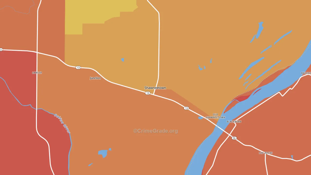 Shawneetown, IL Map of Burglary Rates