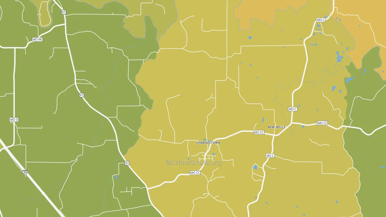 Shawneetown, MO Map of Burglary Rates