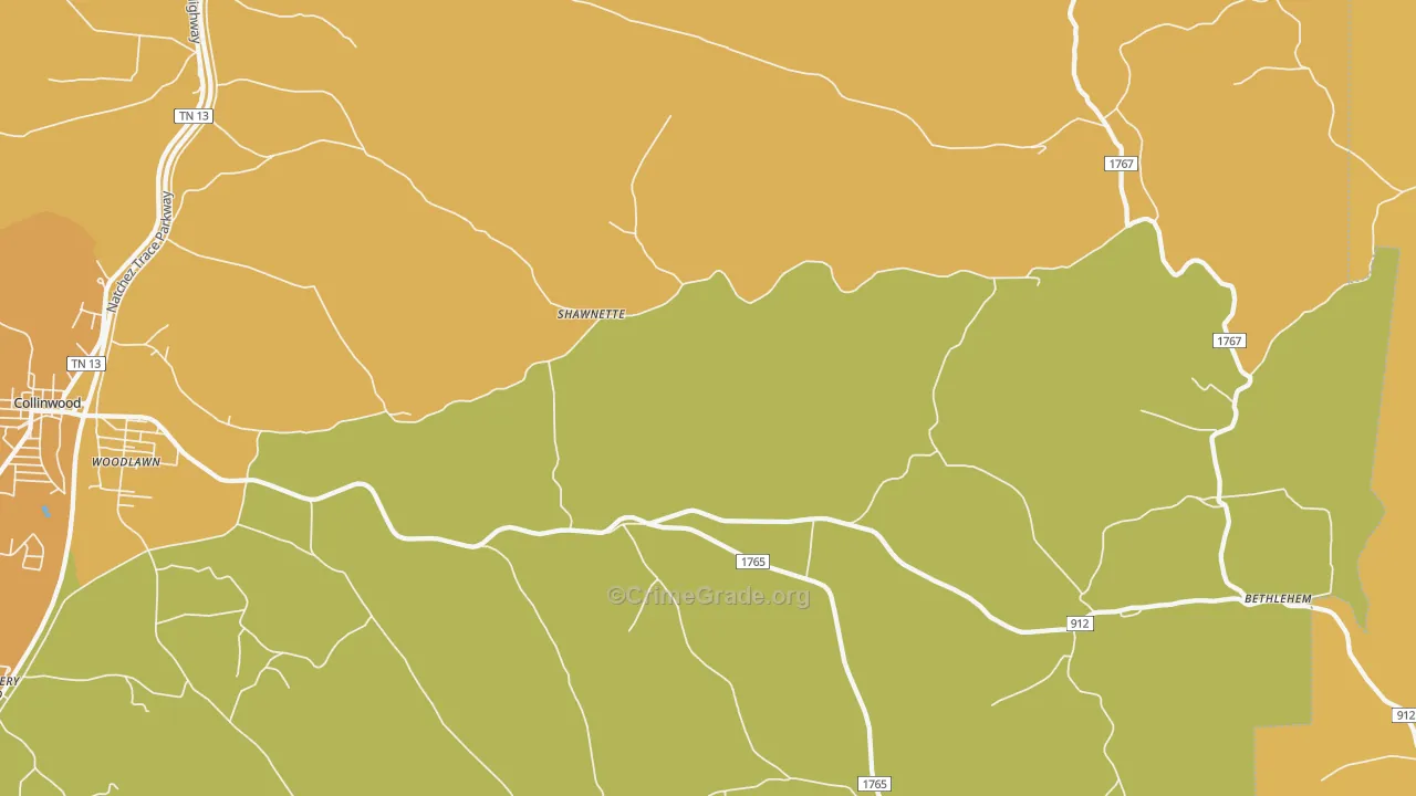 Shawnette, TN Map of Burglary Rates