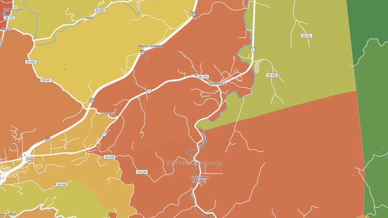 Shawsville, VA Map of Burglary Rates